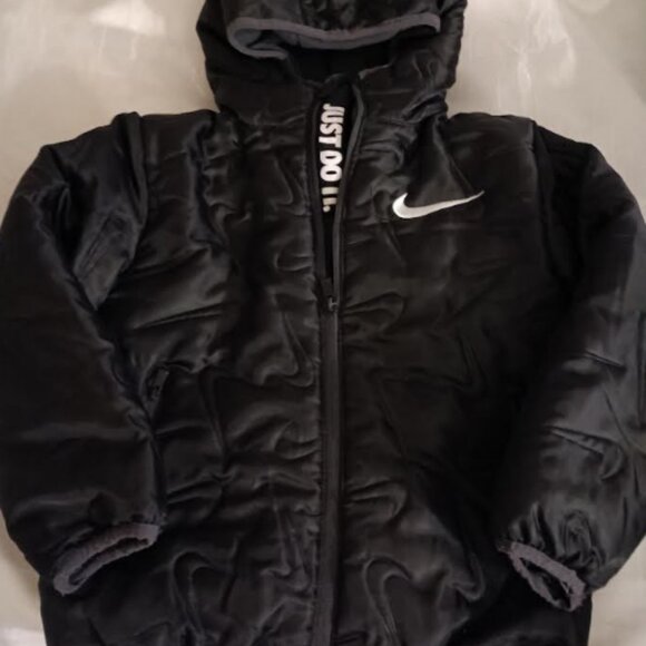 Nike Just Do It - Black Hoodie Jacket with Zipper & Pockets - Kids Boys Size 7/L - Picture 1 of 2